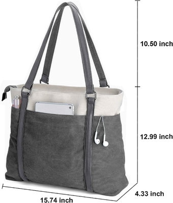 WOMEN LAPTOP TOTE BAG FÜR WORK LEICHTER Gewicht Splice Leinwand 15,6 Zoll Handtasche
