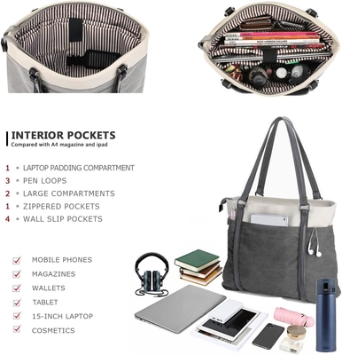 WOMEN LAPTOP TOTE BAG FÜR WORK LEICHTER Gewicht Splice Leinwand 15,6 Zoll Handtasche