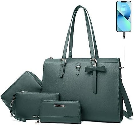 KEYLI 4PC SETS LAPTOP BAG FÜR DAMEN LARGE Leder Laptop Briefcase mit USB-Ladestation Computer Schulter TOTE BAGS PU