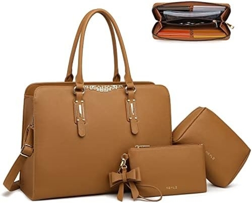 KEYLI 4PC SETS LAPTOP BAG FÜR DAMEN LARGE Leder Laptop Briefcase mit USB-Ladestation Computer Schulter TOTE BAGS PU