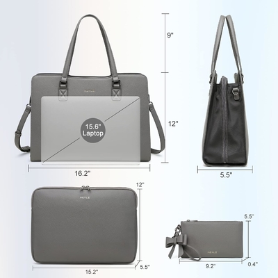 KEYLI 4PC SETS LAPTOP BAG FÜR DAMEN LARGE Leder Laptop Briefcase mit USB-Ladestation Computer Schulter TOTE BAGS PU