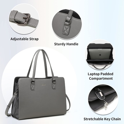 KEYLI 4PC SETS LAPTOP BAG FÜR DAMEN LARGE Leder Laptop Briefcase mit USB-Ladestation Computer Schulter TOTE BAGS PU