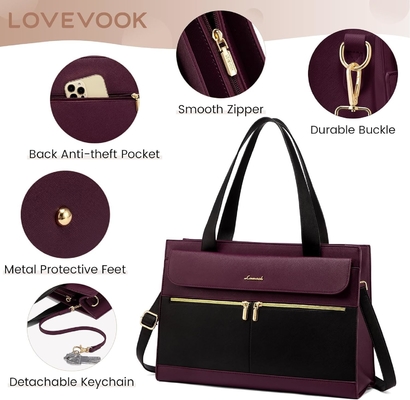 Lovevook Laptop-Tasche für Frauen 15,6 Zoll Laptop TOTE Arbeitstasche professionelle Leder Computer Briefkasten wasserdicht Geschäft