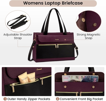 Lovevook Laptop-Tasche für Frauen 15,6 Zoll Laptop TOTE Arbeitstasche professionelle Leder Computer Briefkasten wasserdicht Geschäft