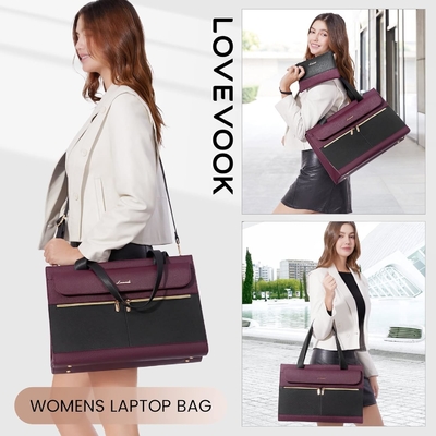 Lovevook Laptop-Tasche für Frauen 15,6 Zoll Laptop TOTE Arbeitstasche professionelle Leder Computer Briefkasten wasserdicht Geschäft