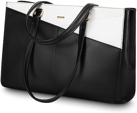 Laptop-Tote-Tasche für Frauen 15,6 Zoll wasserdichtes Leder-Computer-Taschen Geschäfts-Büro-Arbeit Briefkasten Schwarz