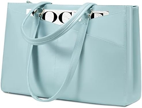 Laptop-Tote-Tasche für Frauen 15,6 Zoll wasserdichtes Leder-Computer-Taschen Geschäfts-Büro-Arbeit Briefkasten Schwarz