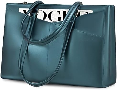 Laptop-Tote-Tasche für Frauen 15,6 Zoll wasserdichtes Leder-Computer-Taschen Geschäfts-Büro-Arbeit Briefkasten Schwarz