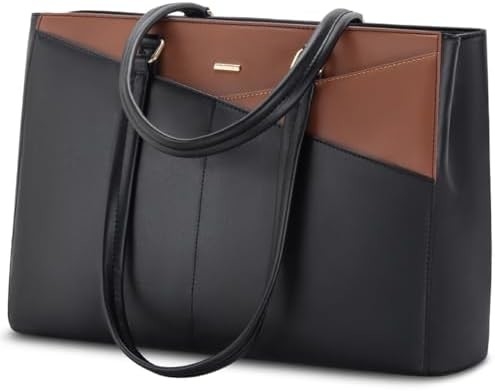 Laptop-Tote-Tasche für Frauen 15,6 Zoll wasserdichtes Leder-Computer-Taschen Geschäfts-Büro-Arbeit Briefkasten Schwarz