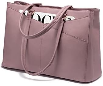Laptop-Tote-Tasche für Frauen 15,6 Zoll wasserdichtes Leder-Computer-Taschen Geschäfts-Büro-Arbeit Briefkasten Schwarz