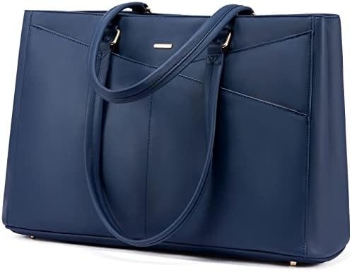 Laptop-Tote-Tasche für Frauen 15,6 Zoll wasserdichtes Leder-Computer-Taschen Geschäfts-Büro-Arbeit Briefkasten Schwarz