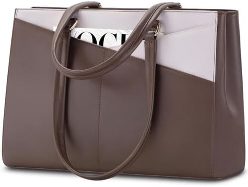 Laptop-Tote-Tasche für Frauen 15,6 Zoll wasserdichtes Leder-Computer-Taschen Geschäfts-Büro-Arbeit Briefkasten Schwarz