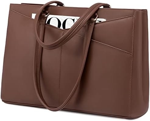 Laptop-Tote-Tasche für Frauen 15,6 Zoll wasserdichtes Leder-Computer-Taschen Geschäfts-Büro-Arbeit Briefkasten Schwarz