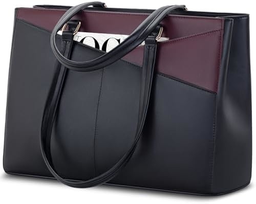 Laptop-Tote-Tasche für Frauen 15,6 Zoll wasserdichtes Leder-Computer-Taschen Geschäfts-Büro-Arbeit Briefkasten Schwarz