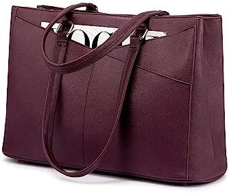 Laptop-Tote-Tasche für Frauen 15,6 Zoll wasserdichtes Leder-Computer-Taschen Geschäfts-Büro-Arbeit Briefkasten Schwarz