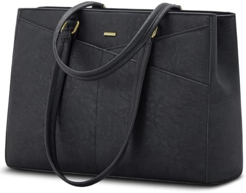 Laptop-Tote-Tasche für Frauen 15,6 Zoll wasserdichtes Leder-Computer-Taschen Geschäfts-Büro-Arbeit Briefkasten Schwarz