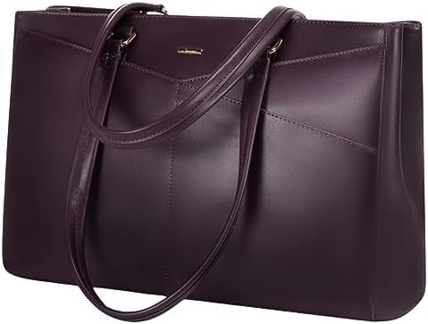 Laptop-Tote-Tasche für Frauen 15,6 Zoll wasserdichtes Leder-Computer-Taschen Geschäfts-Büro-Arbeit Briefkasten Schwarz