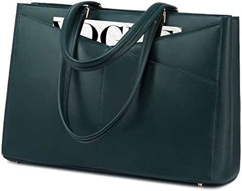 Laptop-Tote-Tasche für Frauen 15,6 Zoll wasserdichtes Leder-Computer-Taschen Geschäfts-Büro-Arbeit Briefkasten Schwarz