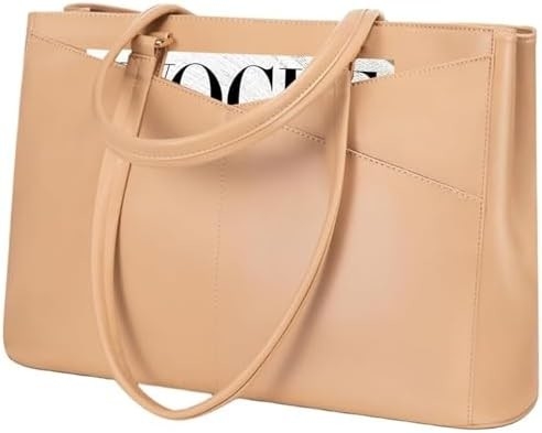 Laptop-Tote-Tasche für Frauen 15,6 Zoll wasserdichtes Leder-Computer-Taschen Geschäfts-Büro-Arbeit Briefkasten Schwarz