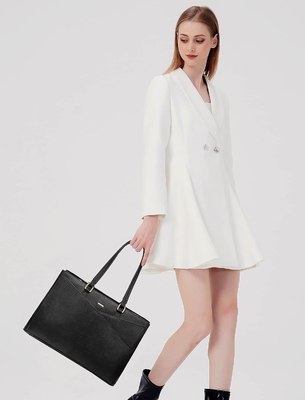 Laptop-Tote-Tasche für Frauen 15,6 Zoll wasserdichtes Leder-Computer-Taschen Geschäfts-Büro-Arbeit Briefkasten Schwarz