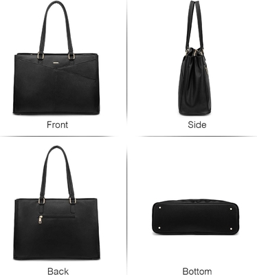 Laptop-Tote-Tasche für Frauen 15,6 Zoll wasserdichtes Leder-Computer-Taschen Geschäfts-Büro-Arbeit Briefkasten Schwarz