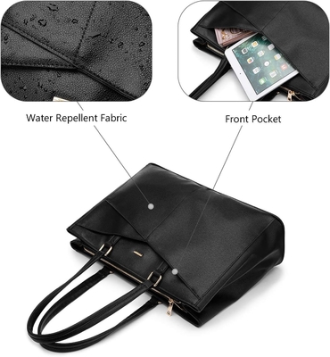 Laptop-Tote-Tasche für Frauen 15,6 Zoll wasserdichtes Leder-Computer-Taschen Geschäfts-Büro-Arbeit Briefkasten Schwarz