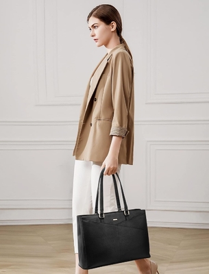 Laptop-Tote-Tasche für Frauen 15,6 Zoll wasserdichtes Leder-Computer-Taschen Geschäfts-Büro-Arbeit Briefkasten Schwarz