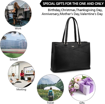 Laptop-Tote-Tasche für Frauen 15,6 Zoll wasserdichtes Leder-Computer-Taschen Geschäfts-Büro-Arbeit Briefkasten Schwarz