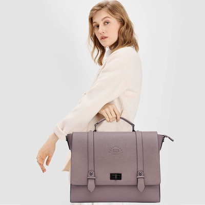 EASEGAVE 17 Zoll Laptop-Briefkasten für Damen, Vintage-Purpur SAFFIANO Öko-Leder, Mehrfachfach, 3 Pfund Gewichtskapazität