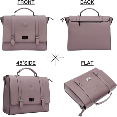 EASEGAVE 17 Zoll Laptop-Briefkasten für Damen, Vintage-Purpur SAFFIANO Öko-Leder, Mehrfachfach, 3 Pfund Gewichtskapazität