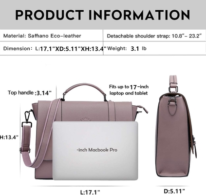 EASEGAVE 17 Zoll Laptop-Briefkasten für Damen, Vintage-Purpur SAFFIANO Öko-Leder, Mehrfachfach, 3 Pfund Gewichtskapazität
