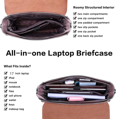 EASEGAVE 17 Zoll Laptop-Briefkasten für Damen, Vintage-Purpur SAFFIANO Öko-Leder, Mehrfachfach, 3 Pfund Gewichtskapazität