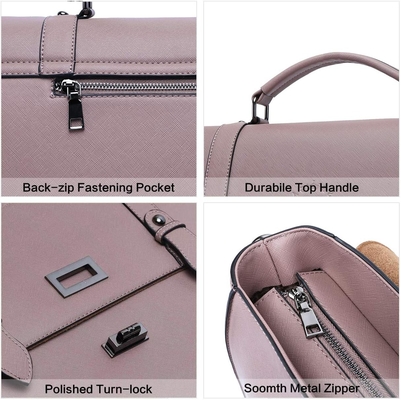 EASEGAVE 17 Zoll Laptop-Briefkasten für Damen, Vintage-Purpur SAFFIANO Öko-Leder, Mehrfachfach, 3 Pfund Gewichtskapazität