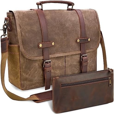 15.6 Zoll wasserdichtes Vintage echtes Leder Wachswand Briefkasten große Tasche Schultertasche