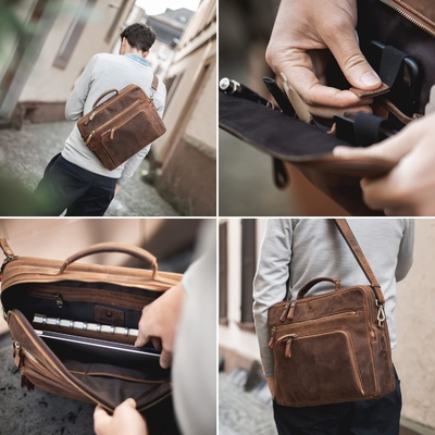 Laptop-Tasche San Francisco 17 Zoll Handgefertigte Leder-Schultertasche für Notizbuch Ich Aktentasche für Büro,