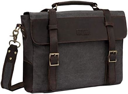 Nachrichtenbüchse für Männer,Vintage-Leinwand Lederleinwand Laptop Tasche Schultertasche Geschäftskoffer