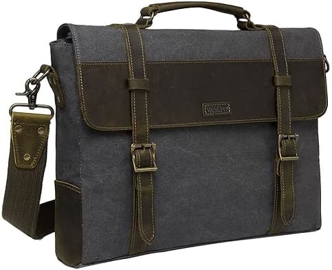 Nachrichtenbüchse für Männer,Vintage-Leinwand Lederleinwand Laptop Tasche Schultertasche Geschäftskoffer