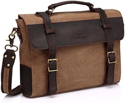 Nachrichtenbüchse für Männer,Vintage-Leinwand Lederleinwand Laptop Tasche Schultertasche Geschäftskoffer