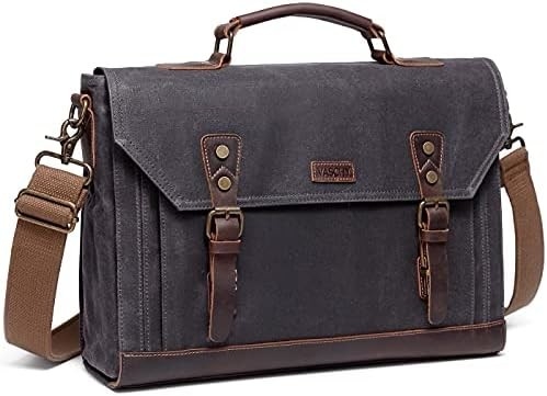 Nachrichtenbüchse für Männer,Vintage-Leinwand Lederleinwand Laptop Tasche Schultertasche Geschäftskoffer