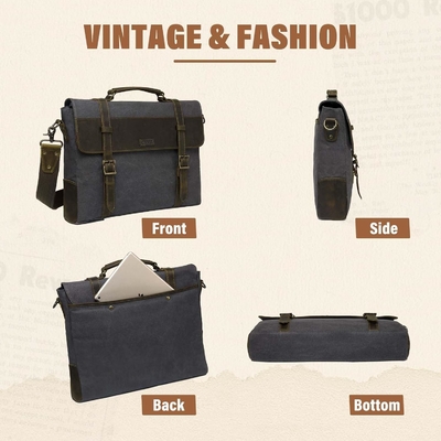 Nachrichtenbüchse für Männer,Vintage-Leinwand Lederleinwand Laptop Tasche Schultertasche Geschäftskoffer