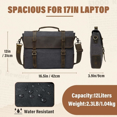 Nachrichtenbüchse für Männer,Vintage-Leinwand Lederleinwand Laptop Tasche Schultertasche Geschäftskoffer