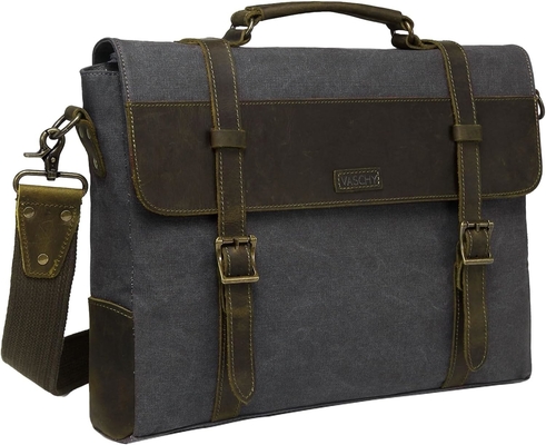 Nachrichtenbüchse für Männer,Vintage-Leinwand Lederleinwand Laptop Tasche Schultertasche Geschäftskoffer