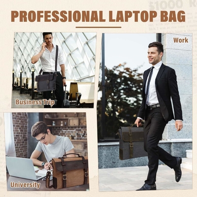 Nachrichtenbüchse für Männer,Vintage-Leinwand Lederleinwand Laptop Tasche Schultertasche Geschäftskoffer