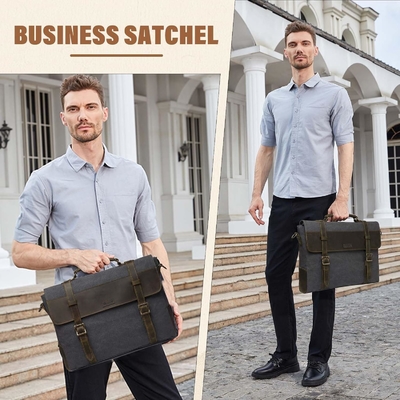 Nachrichtenbüchse für Männer,Vintage-Leinwand Lederleinwand Laptop Tasche Schultertasche Geschäftskoffer