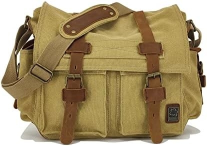 Vintage Militärleder Leinwand Laptop-Tasche Messenger-Taschen Medium