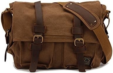 Vintage Militärleder Leinwand Laptop-Tasche Messenger-Taschen Medium