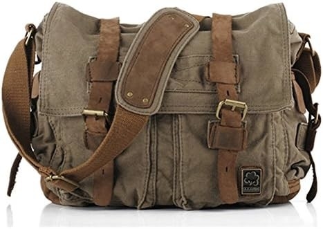 Vintage Militärleder Leinwand Laptop-Tasche Messenger-Taschen Medium
