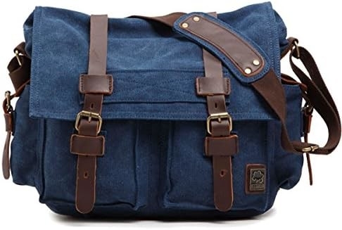 Vintage Militärleder Leinwand Laptop-Tasche Messenger-Taschen Medium