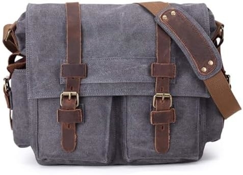Vintage Militärleder Leinwand Laptop-Tasche Messenger-Taschen Medium