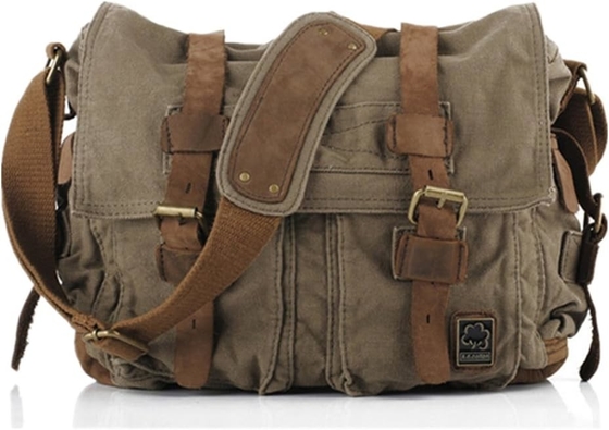 Vintage Militärleder Leinwand Laptop-Tasche Messenger-Taschen Medium